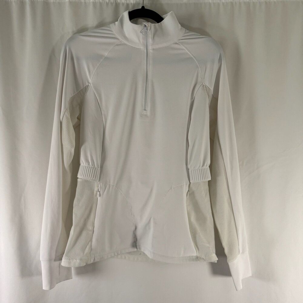 Fabletics Jacket Women's Large White 1/4 Zip Pockets Breathable Stretch Pullover
